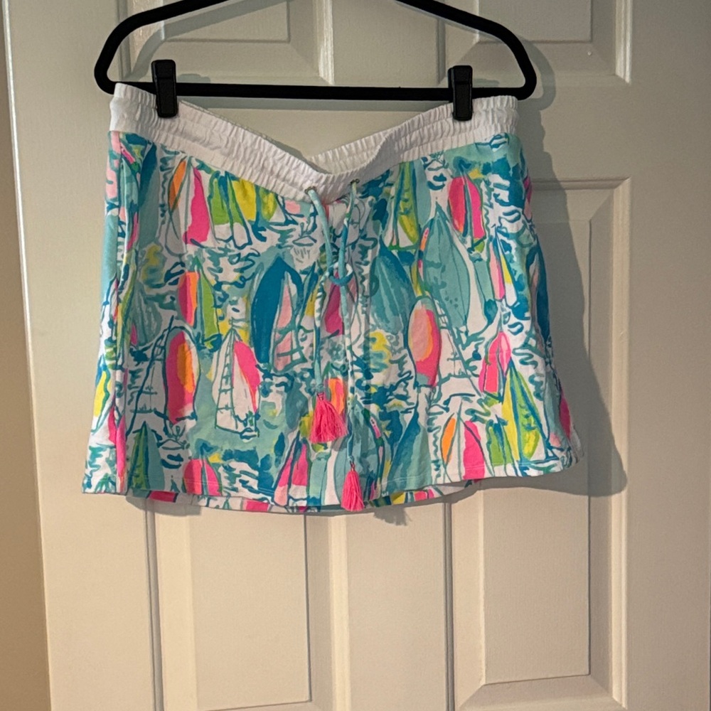 Lilly Pulitzer NWT Zia Skirt in Beach and Bae Sailboats. Size XL With Pockets.